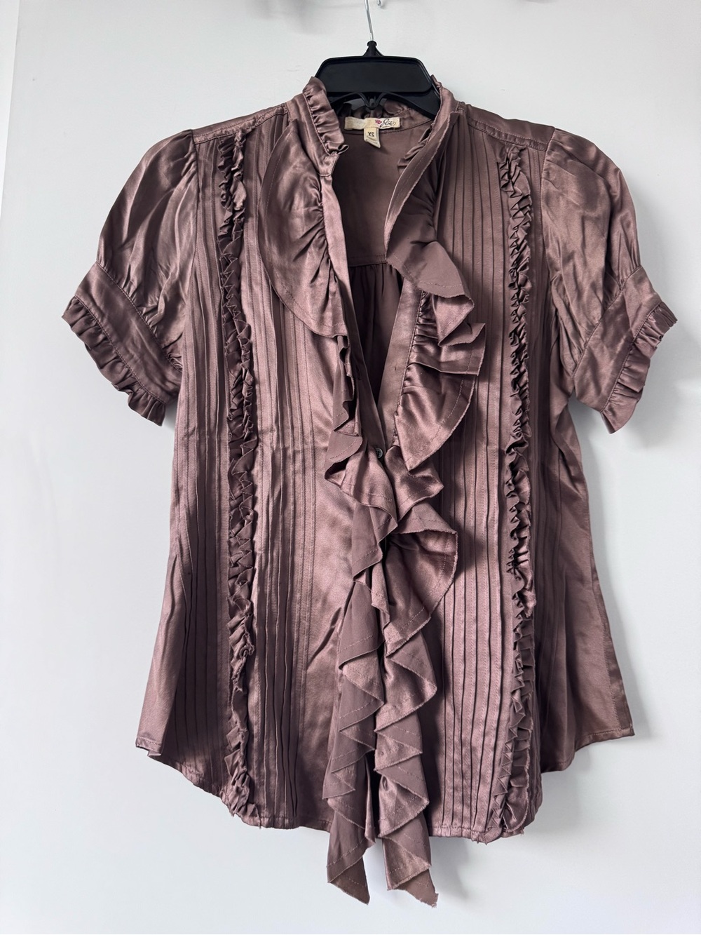 Joie Mauve Ruffle-Front Satin Blouse